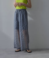 チェック柄シアー接触冷感イージーパンツ