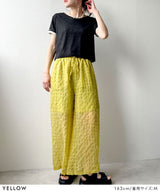 チェック柄シアー接触冷感イージーパンツ