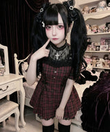 【予約　5/1発送】十字架チェーンチョーカー風レースアップ半袖ワンピース【SD】