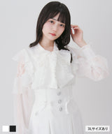 レースボウタイフリルパールブラウス