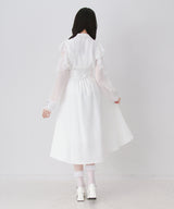 レースボウタイフリルパールブラウス