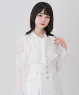 レースボウタイフリルパールブラウス