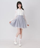 レースボウタイフリルパールブラウス