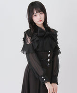 レースボウタイフリルパールブラウス