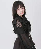 レースボウタイフリルパールブラウス