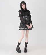 レースボウタイフリルパールブラウス