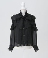 レースボウタイフリルパールブラウス