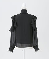 レースボウタイフリルパールブラウス