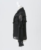 レースボウタイフリルパールブラウス