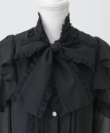 レースボウタイフリルパールブラウス