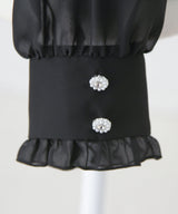 レースボウタイフリルパールブラウス