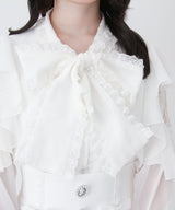 レースボウタイフリルパールブラウス