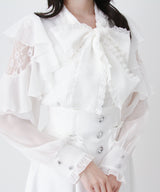 レースボウタイフリルパールブラウス