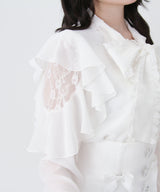 レースボウタイフリルパールブラウス