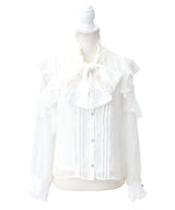 レースボウタイフリルパールブラウス