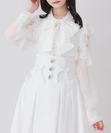 レースボウタイフリルパールブラウス