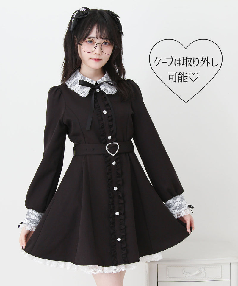 即購入可能です☆2段フリル袖パールワンピース☆ リニューアルセール】2wayレースケープフリルパールワンピース