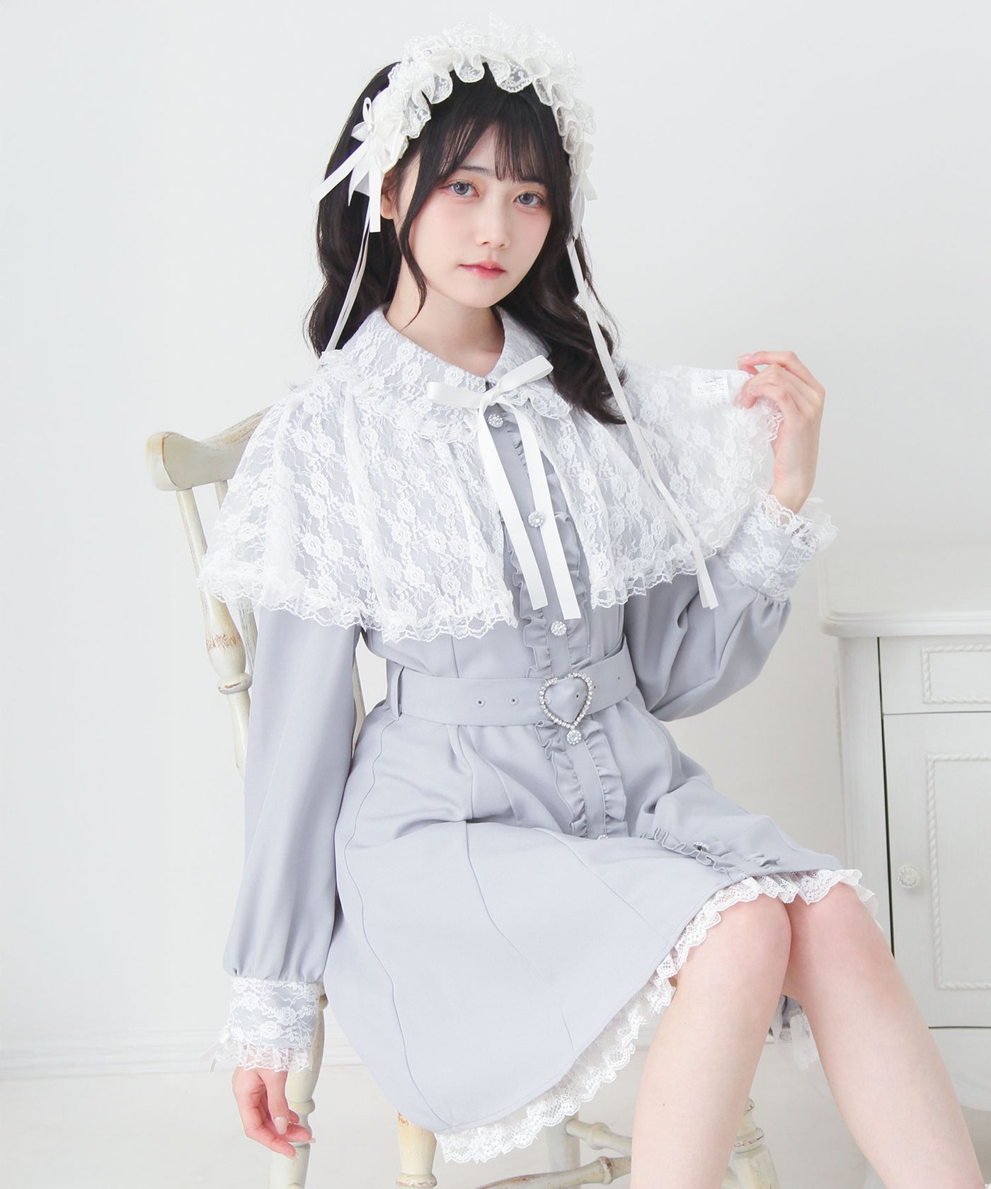 2buy10%OFF対象】2wayレースケープフリルパールワンピース