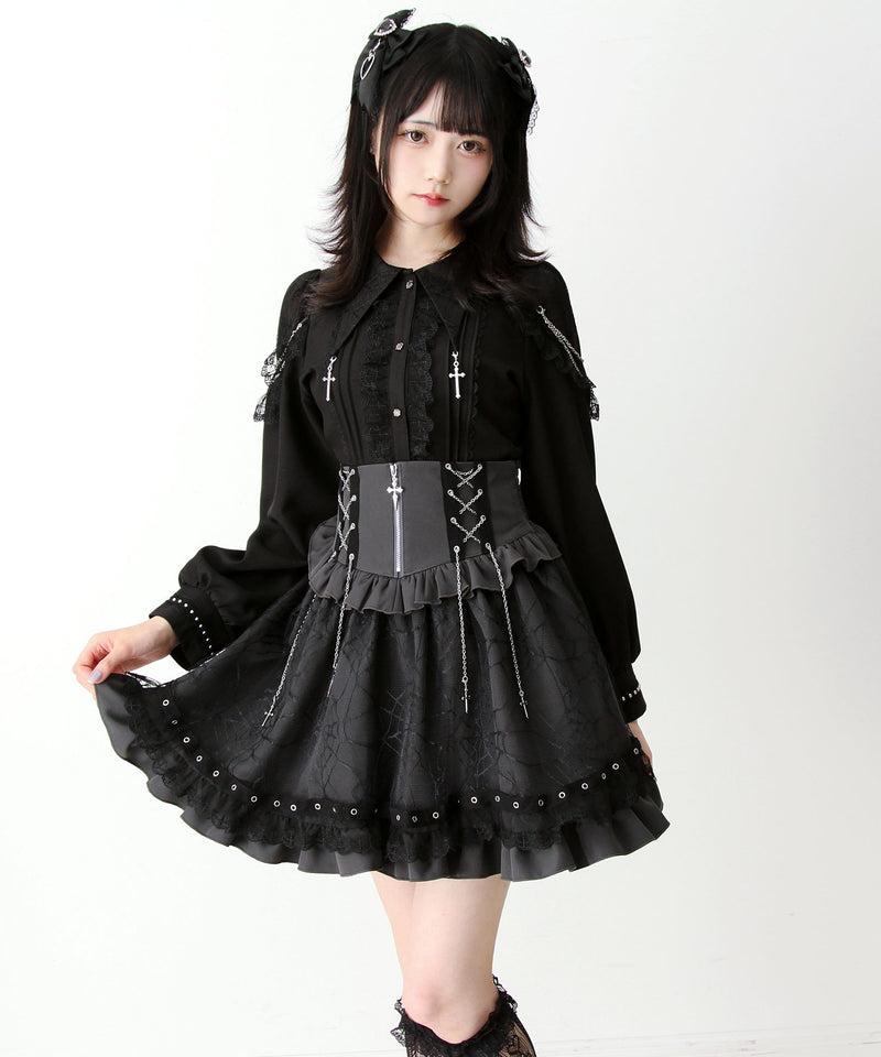 クロスチェーンハトメテープクモレースフリルスカート – レディース