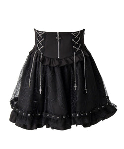 クロスチェーンハトメテープクモレースフリルスカート