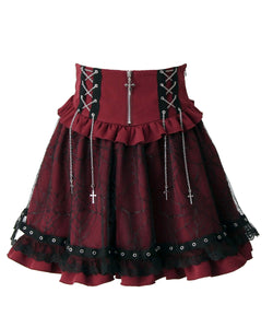 クロスチェーンハトメテープクモレースフリルスカート