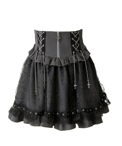 クロスチェーンハトメテープクモレースフリルスカート