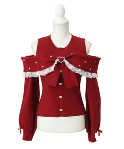 キラキラハートリボンオフショルニット