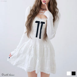 総レースニットフレアワンピース