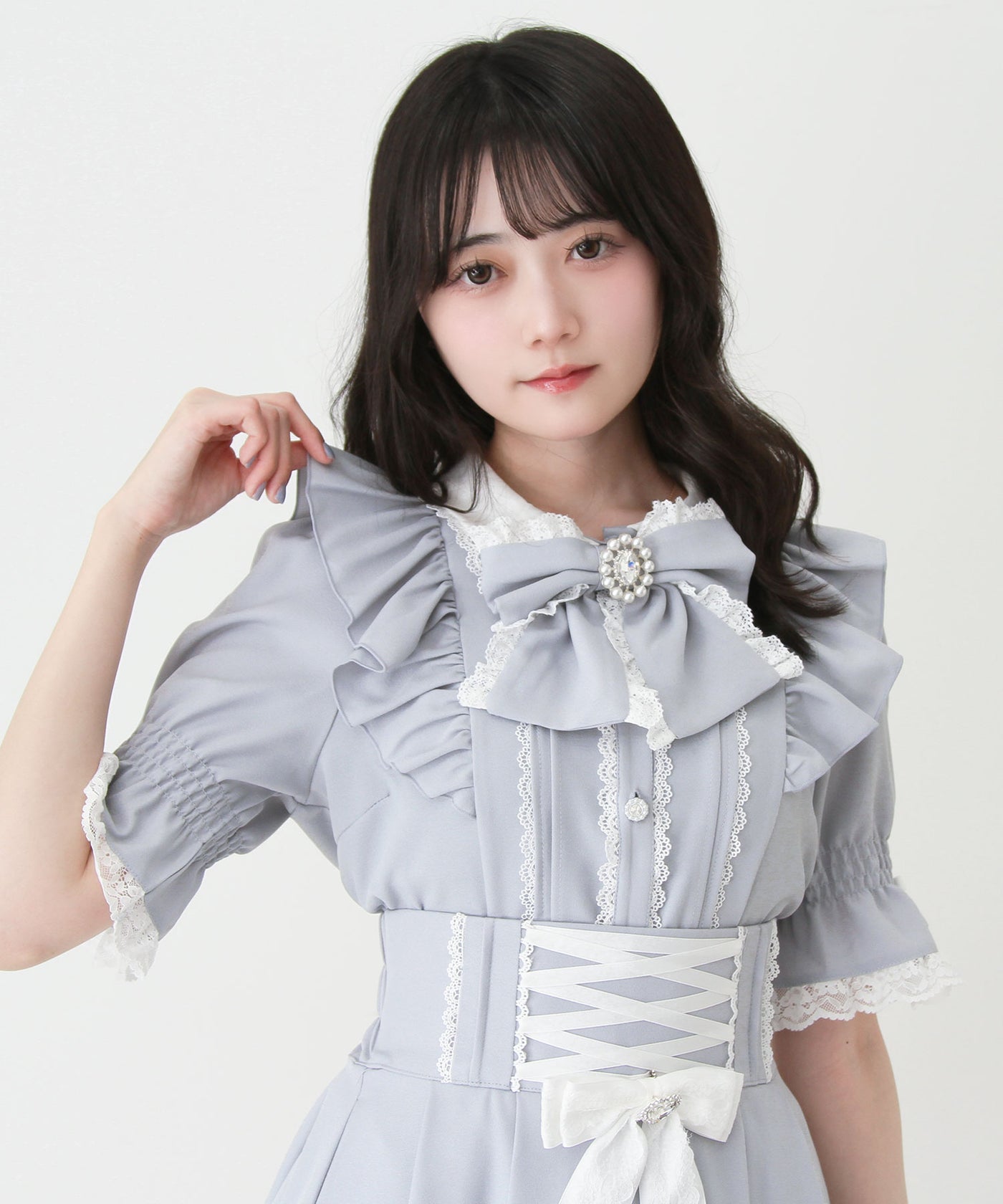 3WAYフリルギャザーブラウス【2typeリボン付き】 – レディース