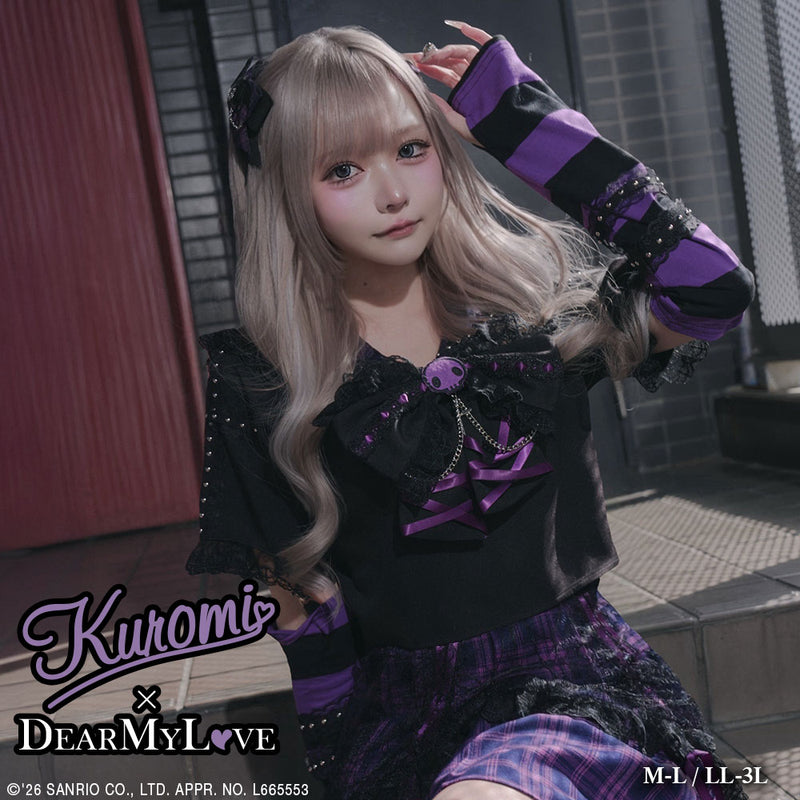 リップ 黒 レース コルセット チュニック カットソー 紫 ラベンダー パープルxブラックロリータフリルセットアップ | Maiden's Rêve