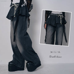 フリルレイヤードバギーデニム