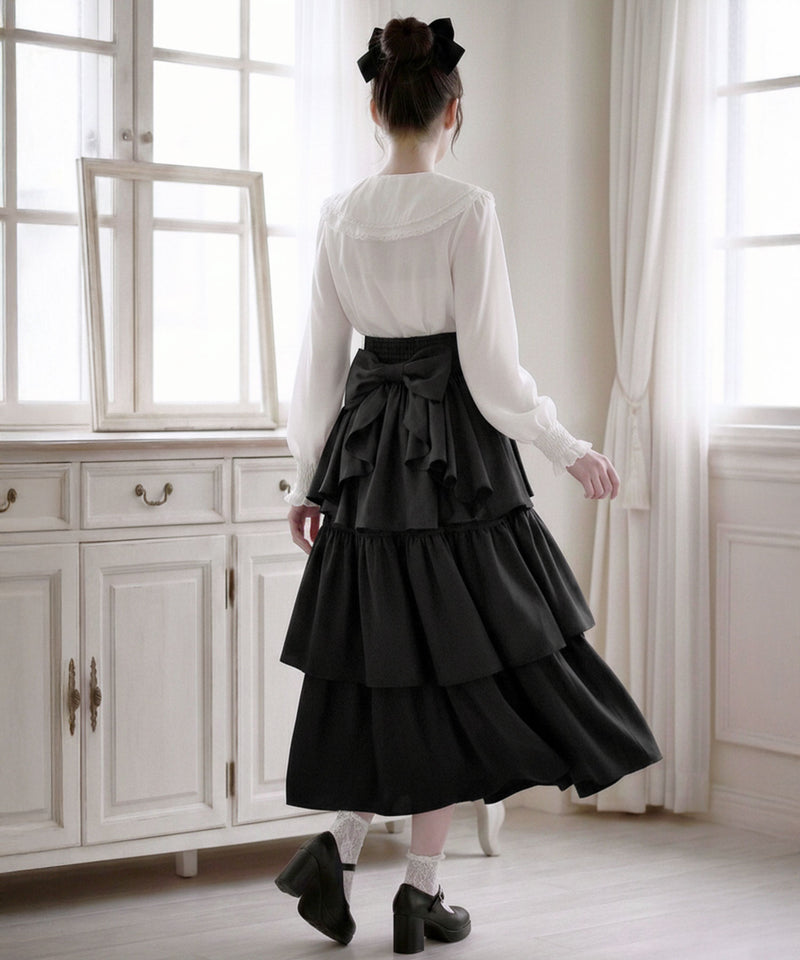 予約 02/19発送】ビッグリボン×バックティアードアシメフリルハイウエ