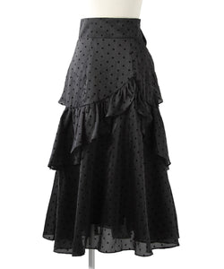 ビッグリボン×バックティアードアシメフリルハイウエストロングフレアスカート