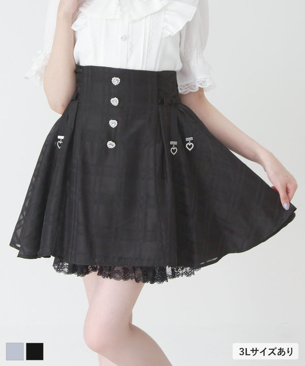 【2buy20%OFF対象】シアーチェックフレアレースアップスカート