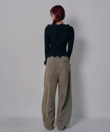 レースフリルフレア袖リブ長袖薄手ニットトップス