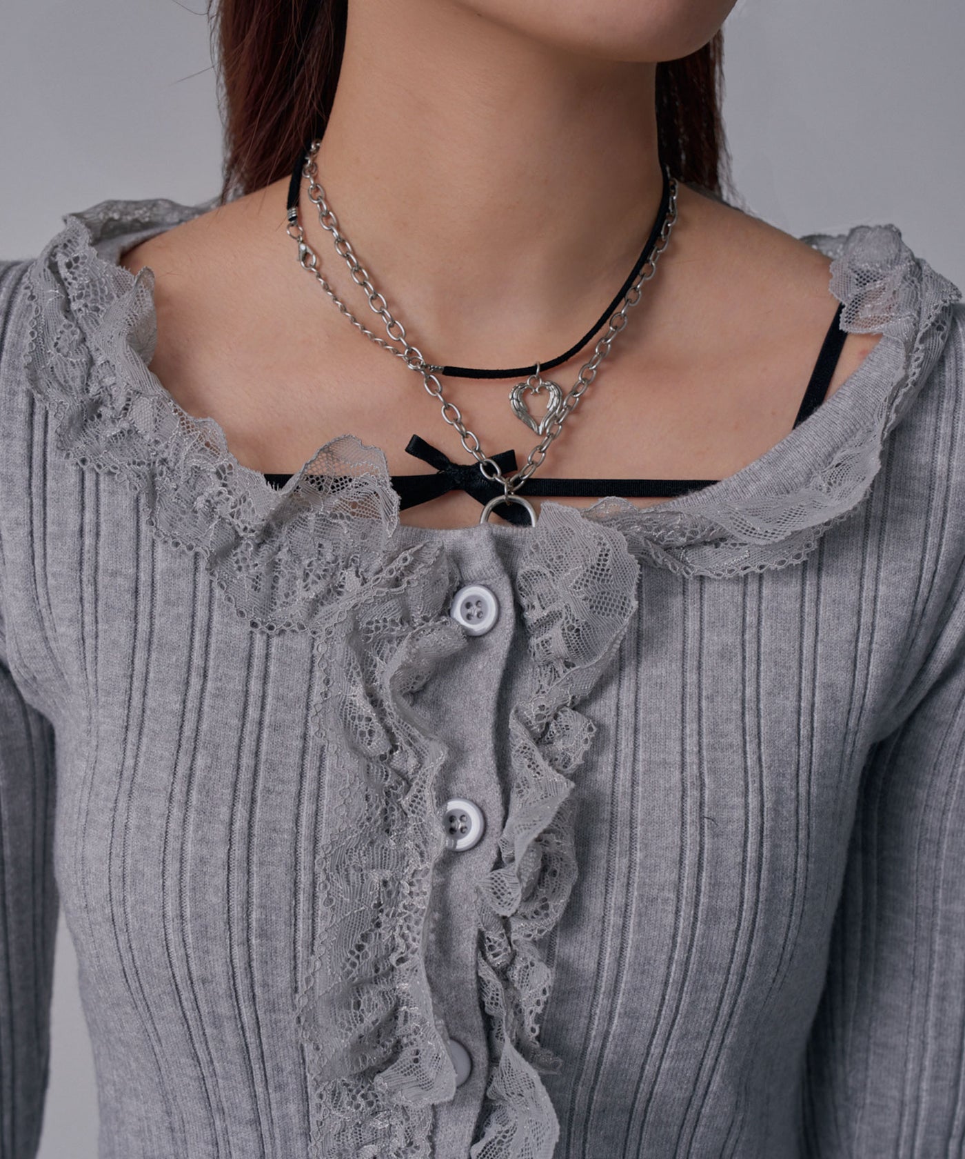 レースフリルフレア袖リブ長袖薄手ニットトップス – レディース