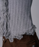 レースフリルフレア袖リブ長袖薄手ニットトップス