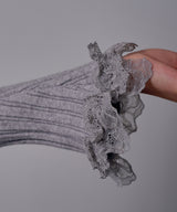 レースフリルフレア袖リブ長袖薄手ニットトップス