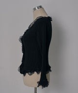 レースフリルフレア袖リブ長袖薄手ニットトップス