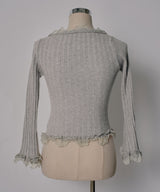 レースフリルフレア袖リブ長袖薄手ニットトップス