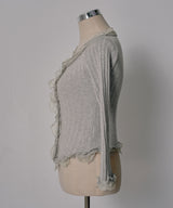 レースフリルフレア袖リブ長袖薄手ニットトップス