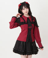 【予約　3/30発送】ゴシック風バラボタンフリルネクタイブラウス【SD】