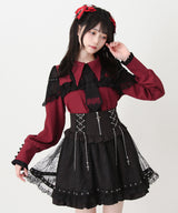 【予約　3/30発送】ゴシック風バラボタンフリルネクタイブラウス【SD】