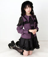 【予約　3/30発送】ゴシック風バラボタンフリルネクタイブラウス【SD】