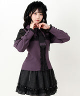 【予約　3/30発送】ゴシック風バラボタンフリルネクタイブラウス【SD】