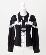 【予約　3/30発送】ゴシック風バラボタンフリルネクタイブラウス【SD】