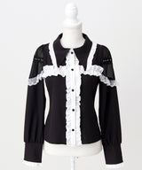 【予約　3/30発送】ゴシック風バラボタンフリルネクタイブラウス【SD】