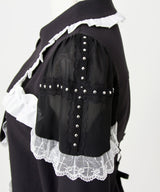 【予約　3/30発送】ゴシック風バラボタンフリルネクタイブラウス【SD】