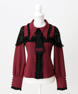 【予約　3/30発送】ゴシック風バラボタンフリルネクタイブラウス【SD】