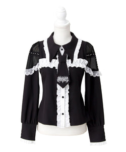 ゴシック風バラボタンフリルネクタイブラウス